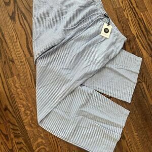 Blue and white striped cotton high-waisted wide leg Yourstylistsays new pants